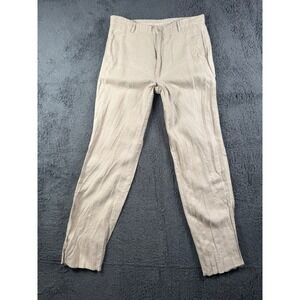 Island Importer 100% Linen Pants Men's 34 Beige Straight Leg Drawstring Beach